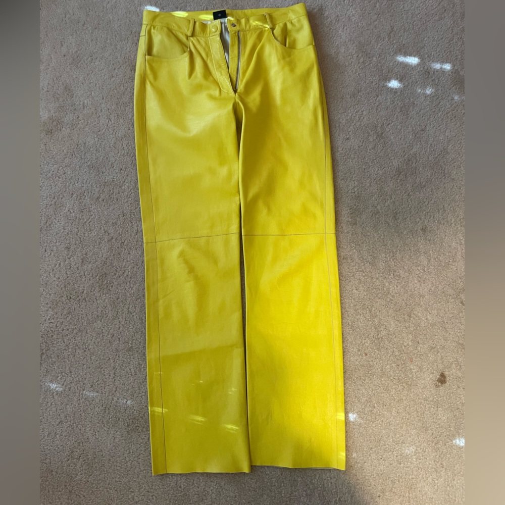 Krizia Pelle Italy Yellow Leather Pants 42 US 6